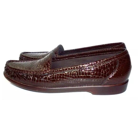 SAS Simplify Brown Faux Croc Patent Leather Comfort Loafers 8W - Picture 8 of 9